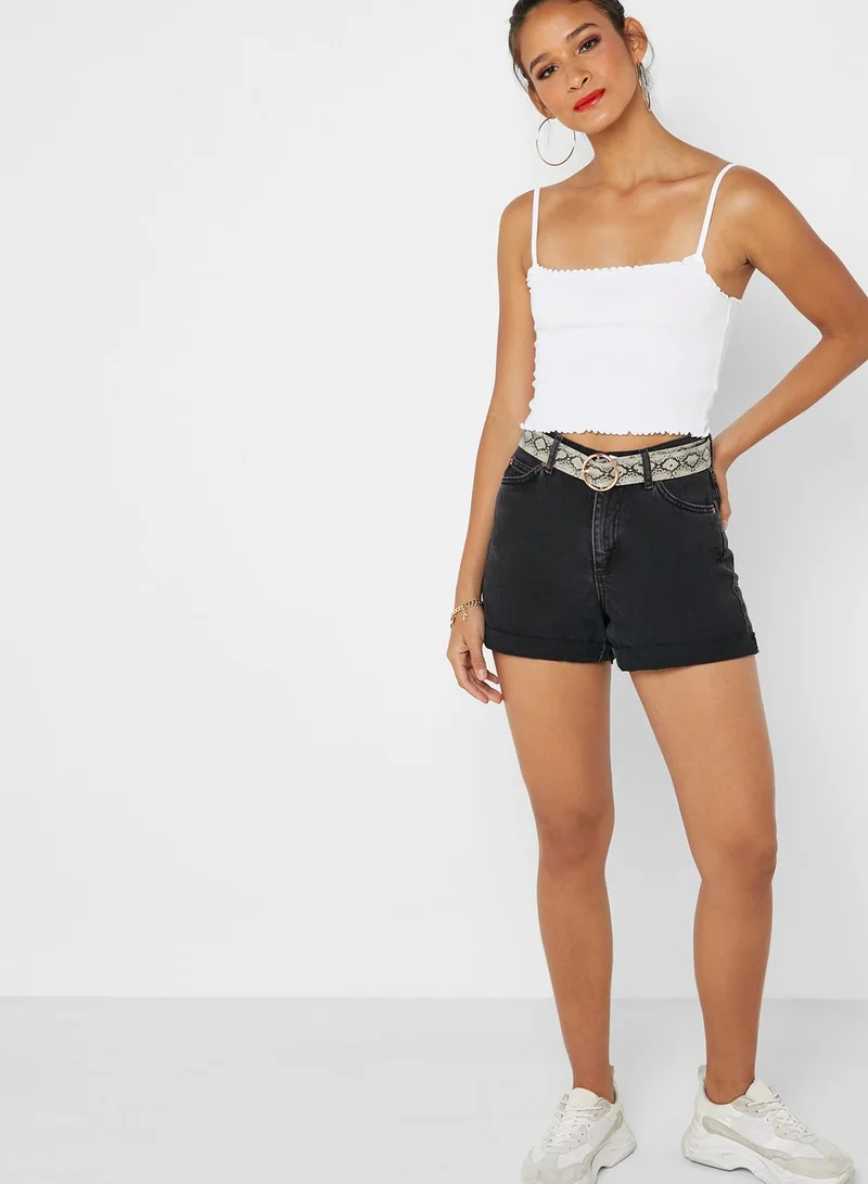 TOPSHOP Roll Hem Denim Mom Shorts