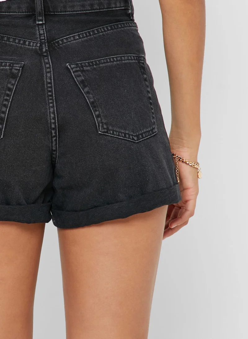 TOPSHOP Roll Hem Denim Mom Shorts