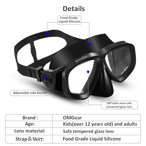 OMGear Junior Swimming Goggles with Nose Cover Adult Scuba Diving Mask Black Dive Glasses Snorkeling Goggles Snorkel Gear Kids Anti-Fog Swim Mask (Black) - Image 2