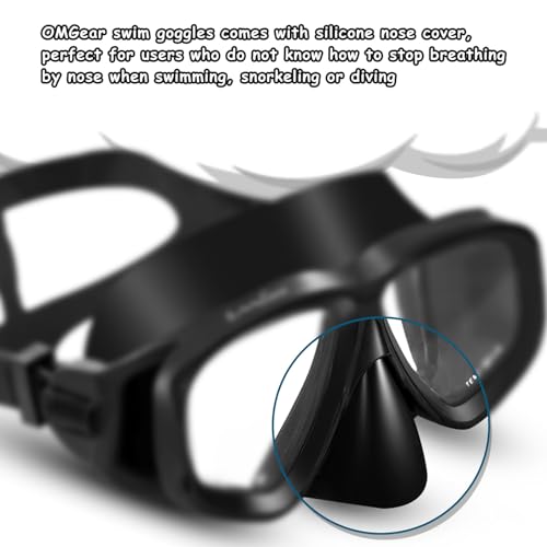 OMGear Junior Swimming Goggles with Nose Cover Adult Scuba Diving Mask Black Dive Glasses Snorkeling Goggles Snorkel Gear Kids Anti-Fog Swim Mask (Black) - Image 3