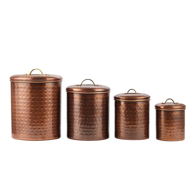 ANTIQUE COPPER PLATING KITCHEN STORAGE CANISTER SET INCLUDES LARGE MEDIUM SMALL EXTRA SMALL SIZES KITCHEN ORGANISER CONDIMENT STORAGE SET OF 4