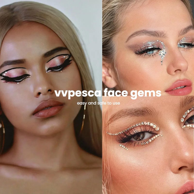 vvpesca ملصقات جواهر الوجه والعين على شكل قلب و لؤلؤ من VVPESCA، جواهر شعر ذاتية اللصق، جواهر وجه لامعة للمكياج، مهرجان، ملصقات جواهر لؤلؤ و كريستال، إكسسوارات ريف للشعر، العين، الأطفال، النساء - Image 3