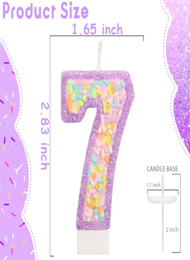 ElekFX Number 7 Birthday Candle with Sprinkles, Pastel Purple Unicorn Rainbow Cake Topper, Sweet Candyland Party Decorations for Girl Boy 7th Birthday - Image 2
