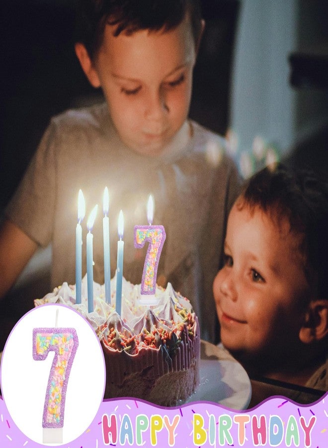 ElekFX Number 7 Birthday Candle with Sprinkles, Pastel Purple Unicorn Rainbow Cake Topper, Sweet Candyland Party Decorations for Girl Boy 7th Birthday - Image 5