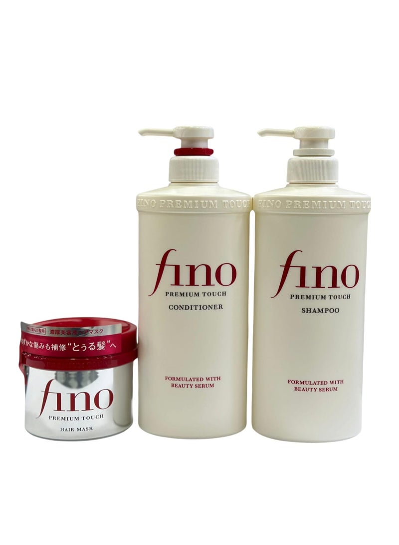 Fino Premium Touch Luxury Hair Care Set   Shampoo 550ml Conditioner550ml  and Mask 230g   for Dry Damaged Hair Repair