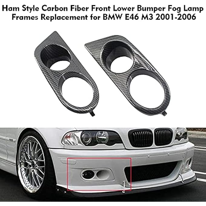 ريحني أغطية مصابيح ضباب مجاري هواء من طراز هام أمامية من ألياف الكربون وإطارات مصابيح ضباب سفلية للصدم بديل لبي إم دبليو E46 M3 20012006 - Image 5