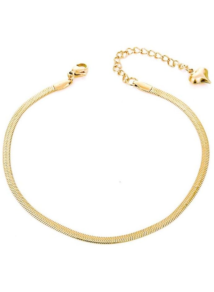 Julia Store 18K Gold Plated Stainless Steel Snake Horringbone Trendy Hypo-Allergic Ankle Bracelets for Women - Image 1
