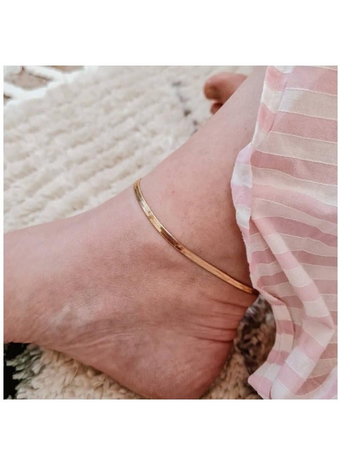 Julia Store 18K Gold Plated Stainless Steel Snake Horringbone Trendy Hypo-Allergic Ankle Bracelets for Women - Image 5