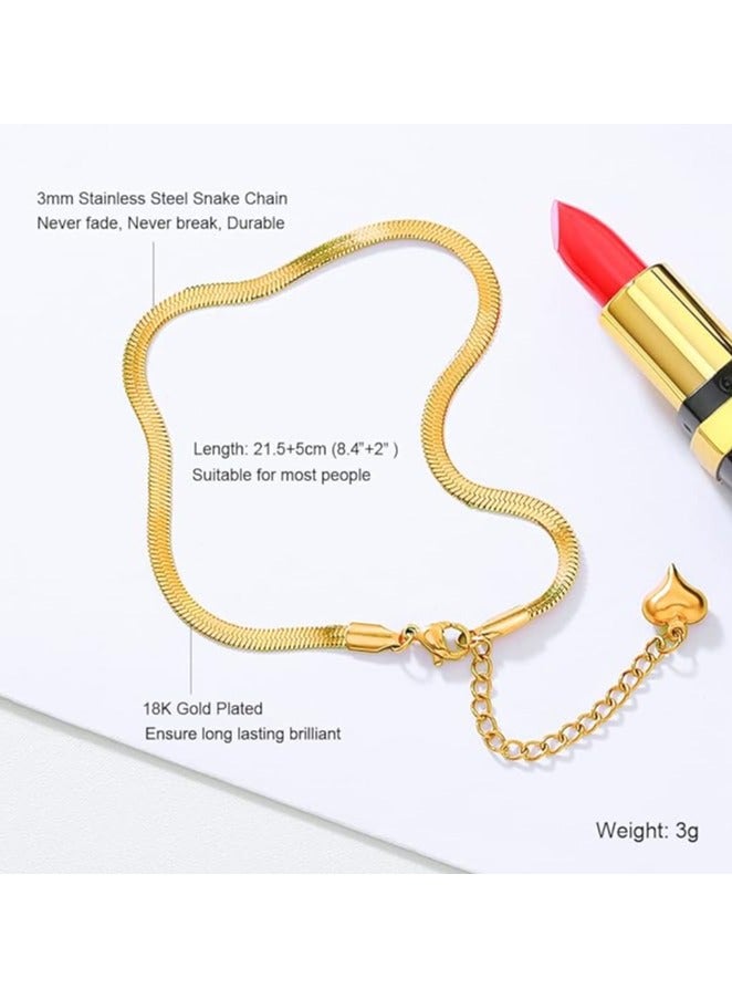 Julia Store 18K Gold Plated Stainless Steel Snake Horringbone Trendy Hypo-Allergic Ankle Bracelets for Women - Image 4
