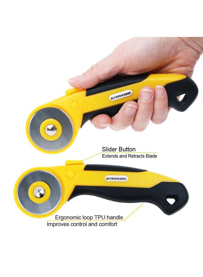 AUTOTOOLHOME 45mm Rotary Cutter with 9pcs Extra Blades Automatic Fabric Roller Cutter Perforator Crochet Edge Pinking Rotary Blades for Quilting, Sewing, Crafting - Image 3