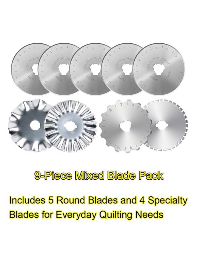 AUTOTOOLHOME 45mm Rotary Cutter with 9pcs Extra Blades Automatic Fabric Roller Cutter Perforator Crochet Edge Pinking Rotary Blades for Quilting, Sewing, Crafting - Image 2