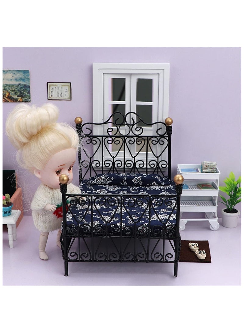 عام ملحقات دمية محاكاة السرير الصغير بمقاس 1/12 و 1/6، أثاث منزل صغير للألعاب، سرير حديد للدمية، ديكور غرفة نوم الدمية. - Image 3