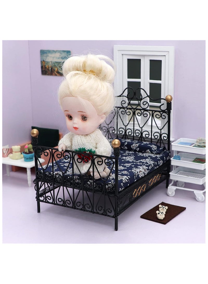 عام ملحقات دمية محاكاة السرير الصغير بمقاس 1/12 و 1/6، أثاث منزل صغير للألعاب، سرير حديد للدمية، ديكور غرفة نوم الدمية. - Image 4