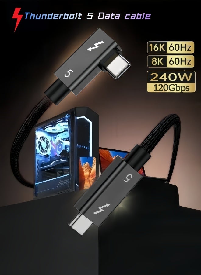 الصفحة الرئيسية كابل Thunderbolt 5 (1.5 متر) بزاوية 90 درجة من USB-C إلى USB-C | شحن سريع PD 3.1 240 واط، دعم شاشة 16K/8K/4K، سرعة 120 جيجابت/ثانية/80 جيجابت/ثانية | متوافق مع Thunderbolt 4/3، USB 4.0، سلسلة iPhone 17/16، MacBook Air، أجهزة الكمبيوتر المحمولة، الشاشات، eGPU - Image 1