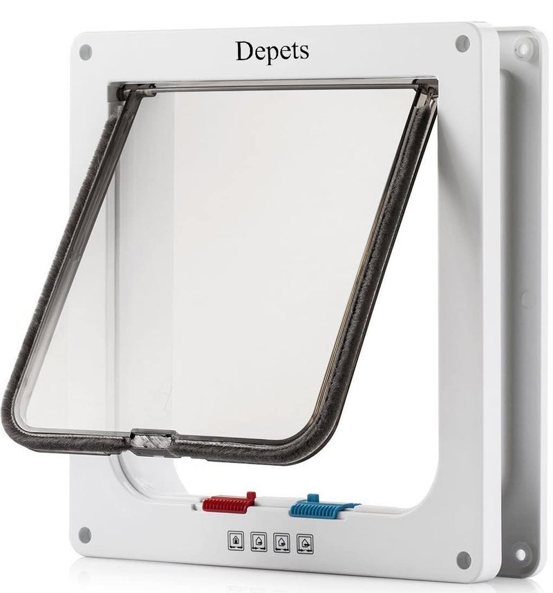 Depets Large Cat Door (Outer Size 9.9" x 9.2"), 4 Way Locking Cat Flap Door for Interior Exterior Doors, Weatherproof Pet Door for Circumference < 23" - Image 1