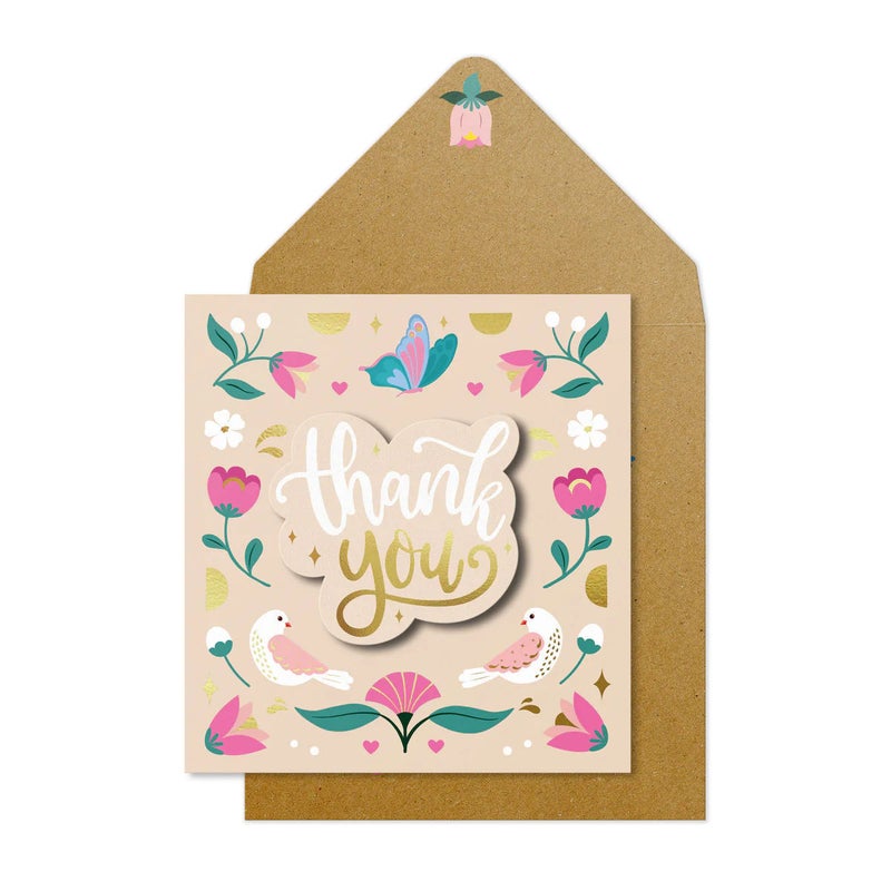 Tache Thank You Greeting Card Blank Inside, Cream Design - Image 1