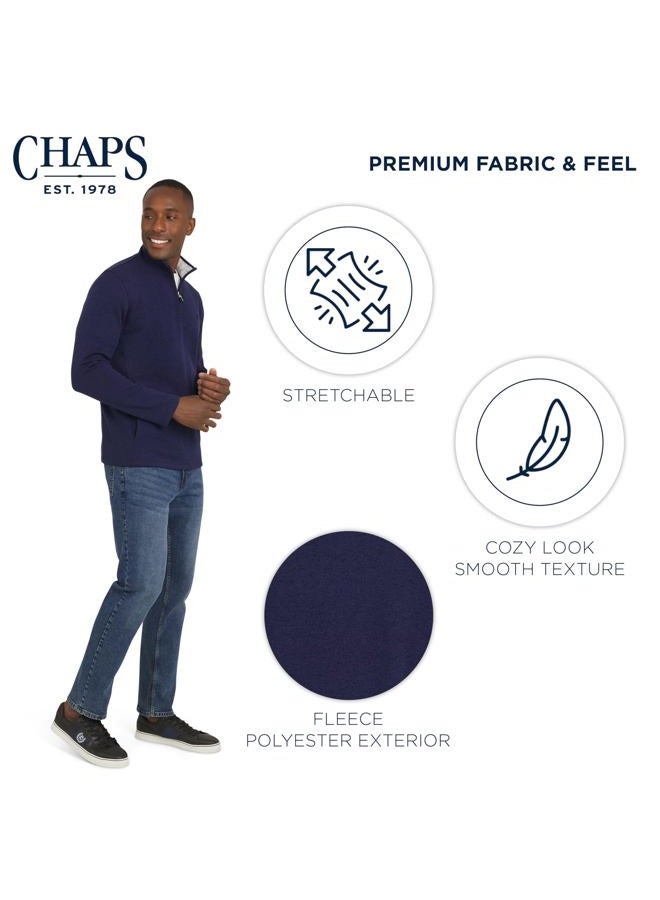 Chaps Men's Regular Fit Long Sleeve Midweight Quarter Zip Fleece Pullover Sweater, Mountain Blue, L - Image 5