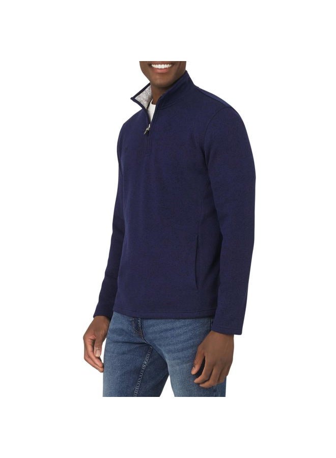 Chaps Men's Regular Fit Long Sleeve Midweight Quarter Zip Fleece Pullover Sweater, Mountain Blue, L - Image 1