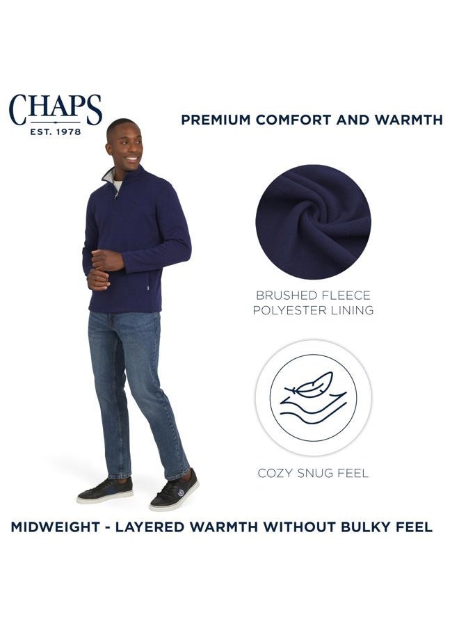 Chaps Men's Regular Fit Long Sleeve Midweight Quarter Zip Fleece Pullover Sweater, Mountain Blue, L - Image 3