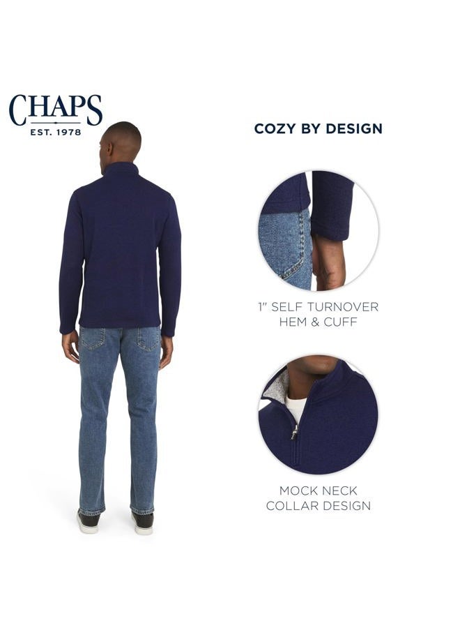 Chaps Men's Regular Fit Long Sleeve Midweight Quarter Zip Fleece Pullover Sweater, Mountain Blue, L - Image 4