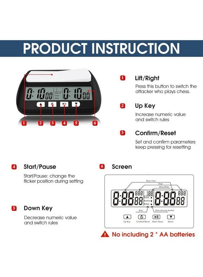 ZIBUYU® Digital Chess Clock Timer, Chess Timer for Board Games, Professional Chess Timer with Additional Countdown Function, Batteries Not Included - Image 3