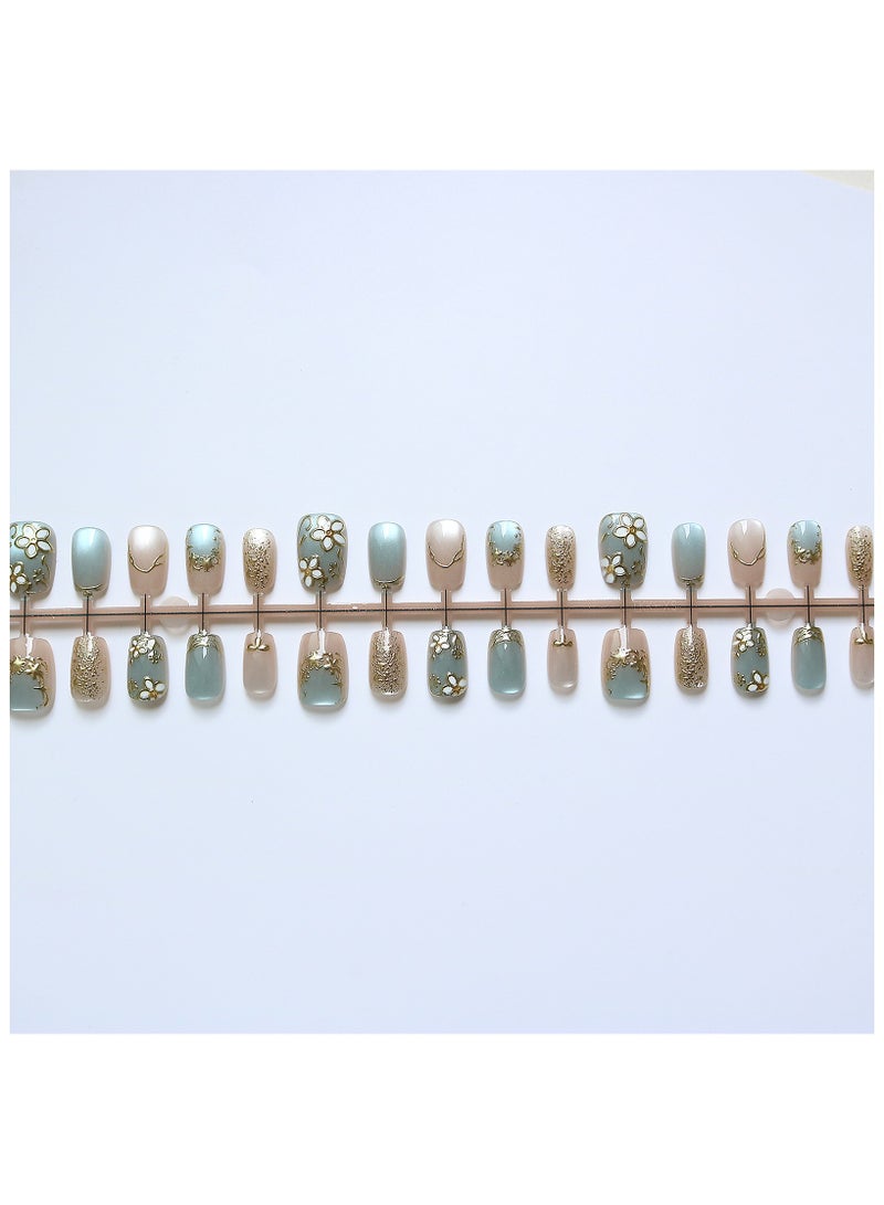 Bond 30-piece pack of press-type nail stickers, simple and elegant: short gold-plated sapphire nail products, including removable false nail stickers and jelly gel. - Image 3
