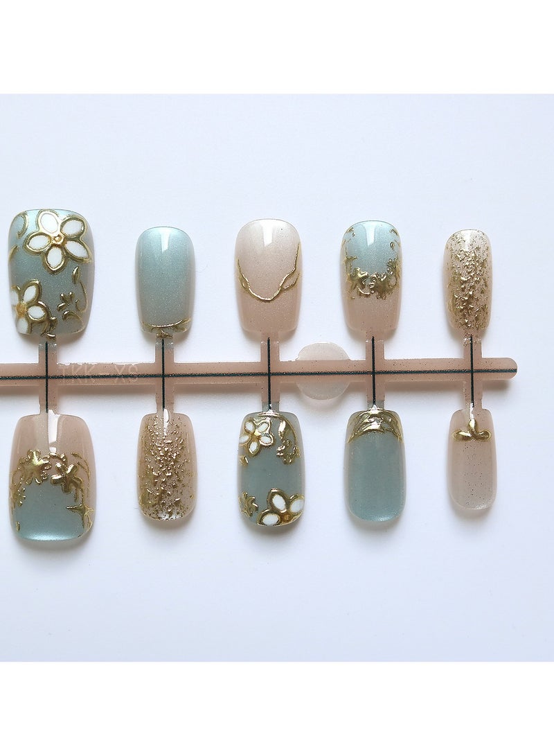 Bond 30-piece pack of press-type nail stickers, simple and elegant: short gold-plated sapphire nail products, including removable false nail stickers and jelly gel. - Image 5