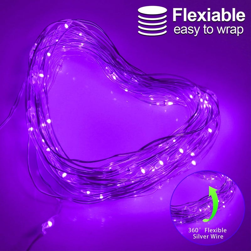 YAOZHOU Halloween Christmas Decorations Purple Fairy String Lights Indoor, Battery Operated with Timer, 2Pack Total 33FT 100 Led Mini Battery Powered Twinkle Mason Jar Waterproof Firefly Lights DIY Party - Image 4