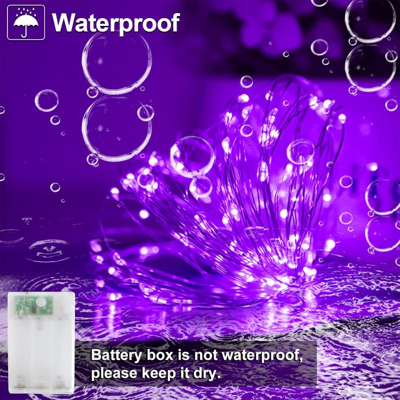 YAOZHOU Halloween Christmas Decorations Purple Fairy String Lights Indoor, Battery Operated with Timer, 2Pack Total 33FT 100 Led Mini Battery Powered Twinkle Mason Jar Waterproof Firefly Lights DIY Party - Image 3