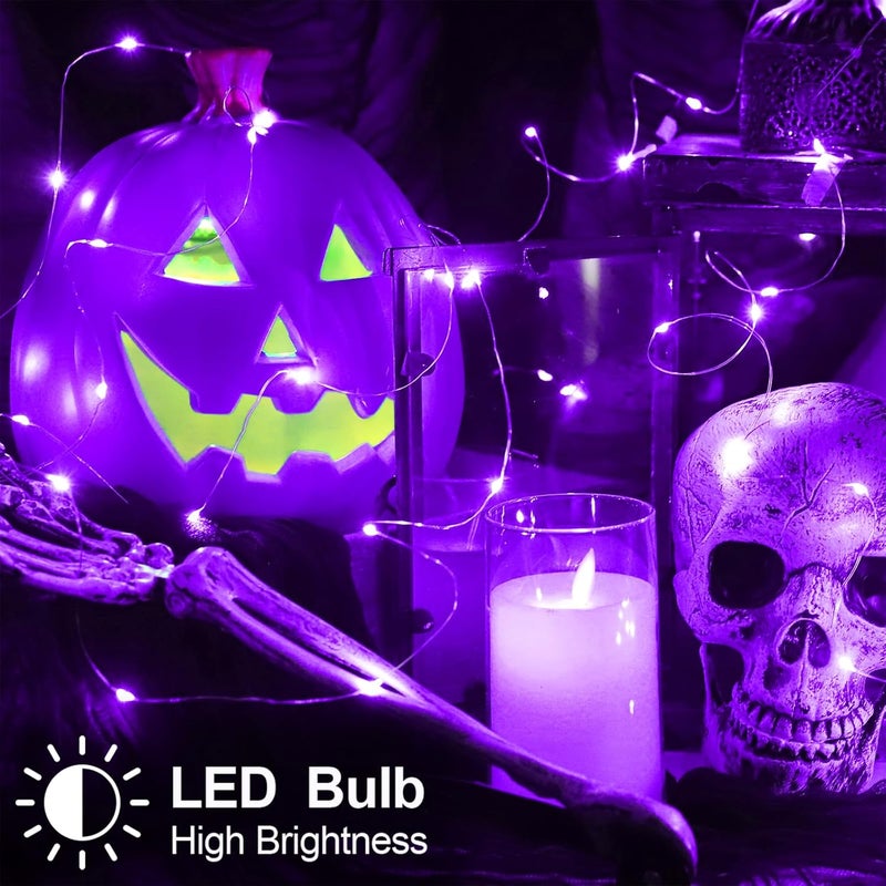 YAOZHOU Halloween Christmas Decorations Purple Fairy String Lights Indoor, Battery Operated with Timer, 2Pack Total 33FT 100 Led Mini Battery Powered Twinkle Mason Jar Waterproof Firefly Lights DIY Party - Image 5