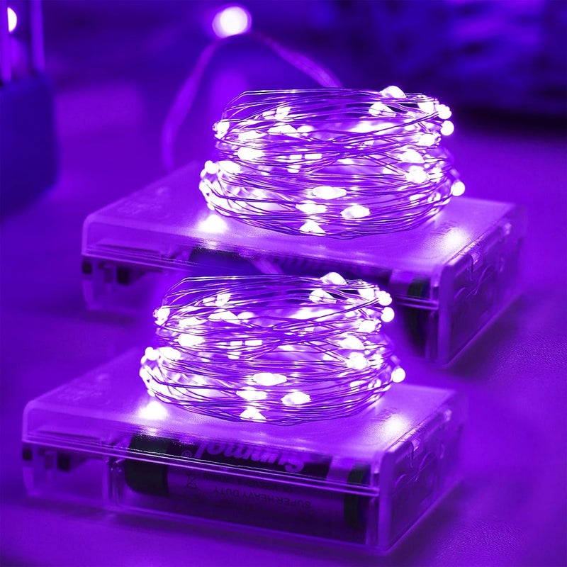 YAOZHOU Halloween Christmas Decorations Purple Fairy String Lights Indoor, Battery Operated with Timer, 2Pack Total 33FT 100 Led Mini Battery Powered Twinkle Mason Jar Waterproof Firefly Lights DIY Party - Image 1