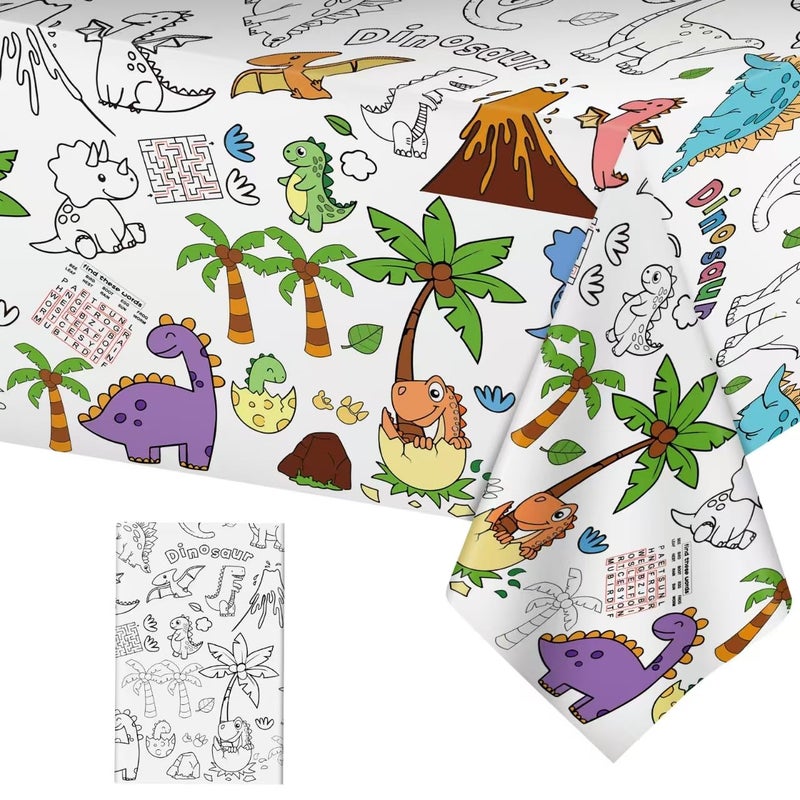 Litmitfu Dinosaur Coloring Tablecloth for Kids - Giant Dino Paper Activity Table Cover, Jumbo Animal Dino World Coloring Games Poster Crafts for Dinosaur Birthday Decorations Party Favors, 54x108 Inch - Image 1