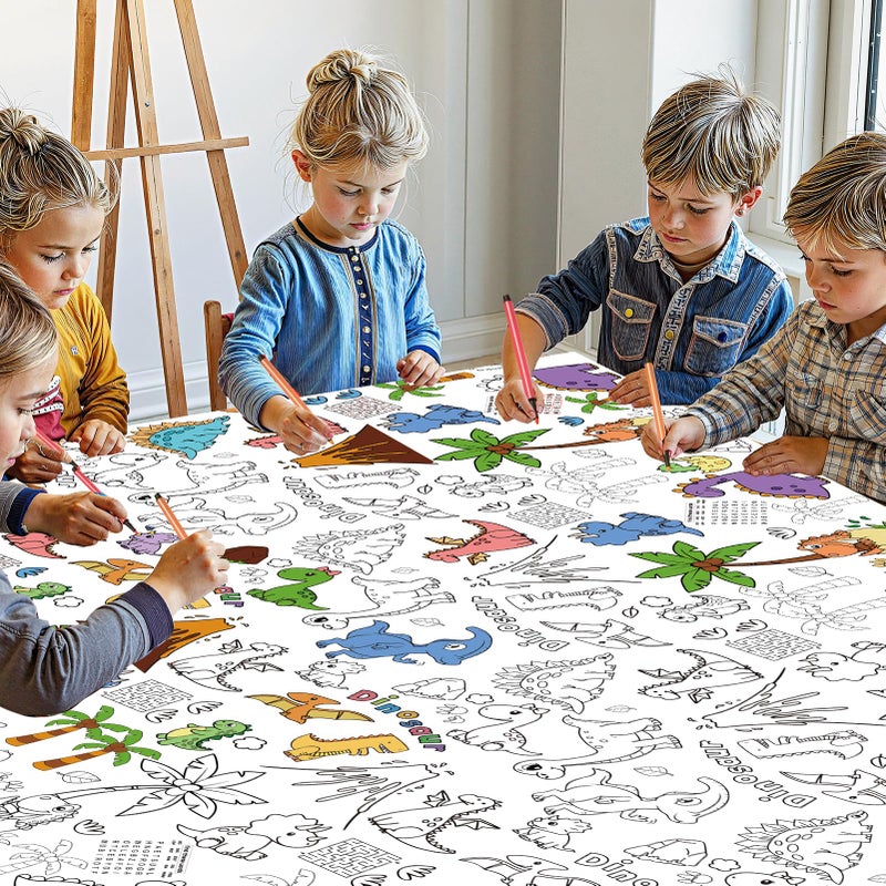 Litmitfu Dinosaur Coloring Tablecloth for Kids - Giant Dino Paper Activity Table Cover, Jumbo Animal Dino World Coloring Games Poster Crafts for Dinosaur Birthday Decorations Party Favors, 54x108 Inch - Image 2