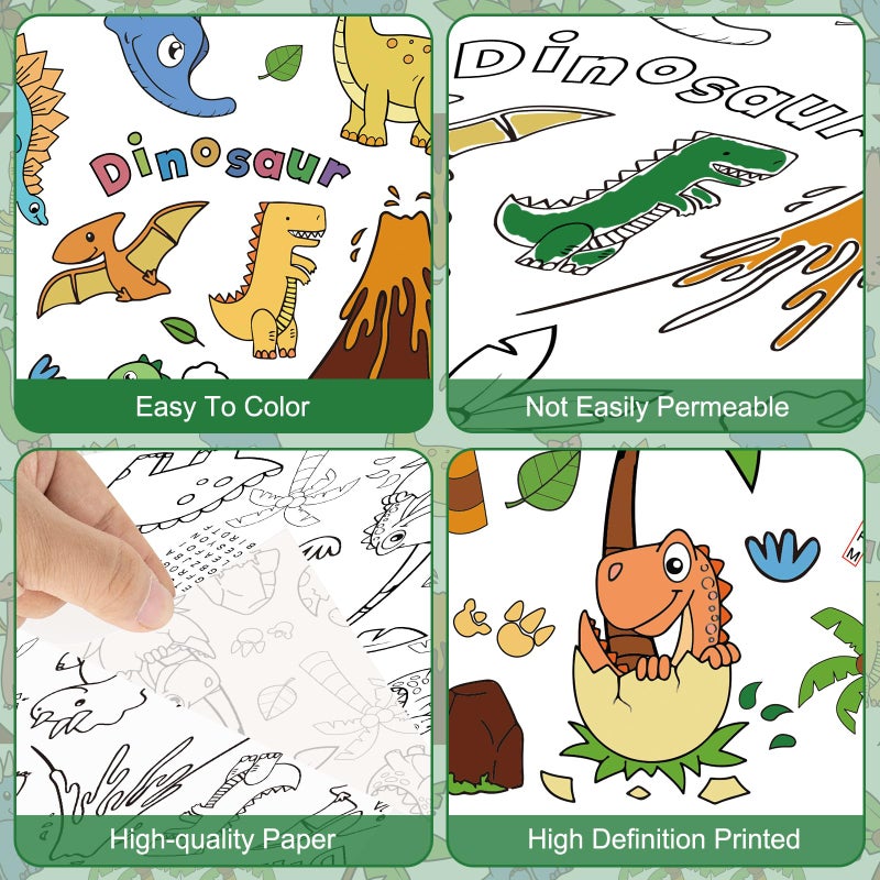 Litmitfu Dinosaur Coloring Tablecloth for Kids - Giant Dino Paper Activity Table Cover, Jumbo Animal Dino World Coloring Games Poster Crafts for Dinosaur Birthday Decorations Party Favors, 54x108 Inch - Image 5