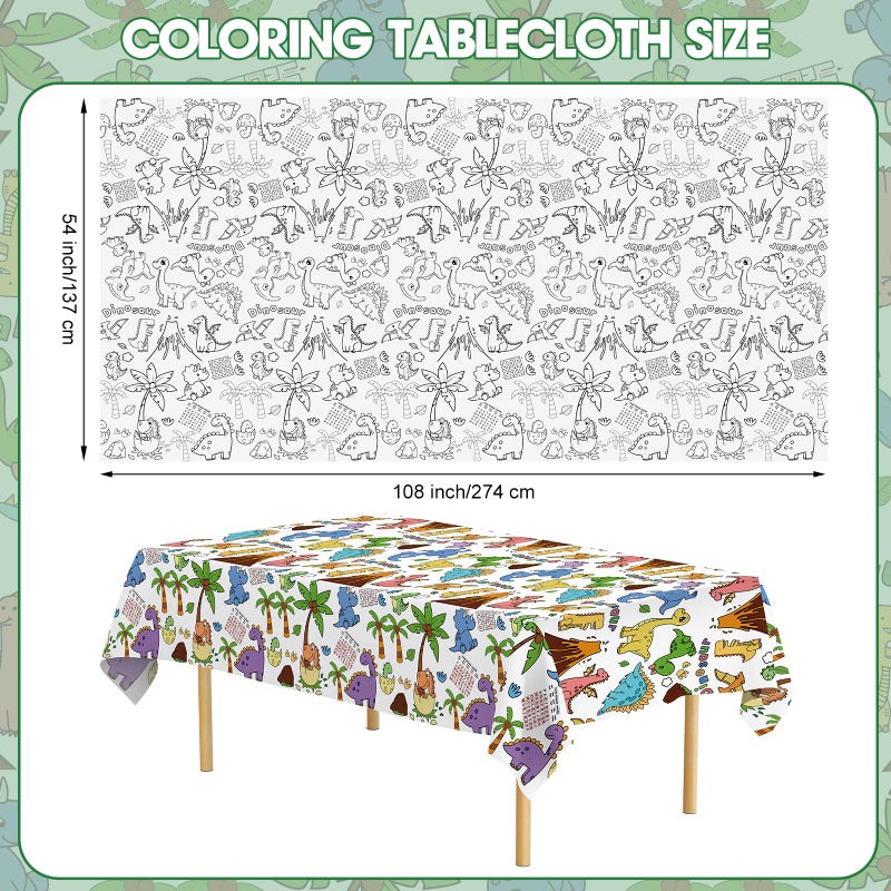 Litmitfu Dinosaur Coloring Tablecloth for Kids - Giant Dino Paper Activity Table Cover, Jumbo Animal Dino World Coloring Games Poster Crafts for Dinosaur Birthday Decorations Party Favors, 54x108 Inch - Image 3
