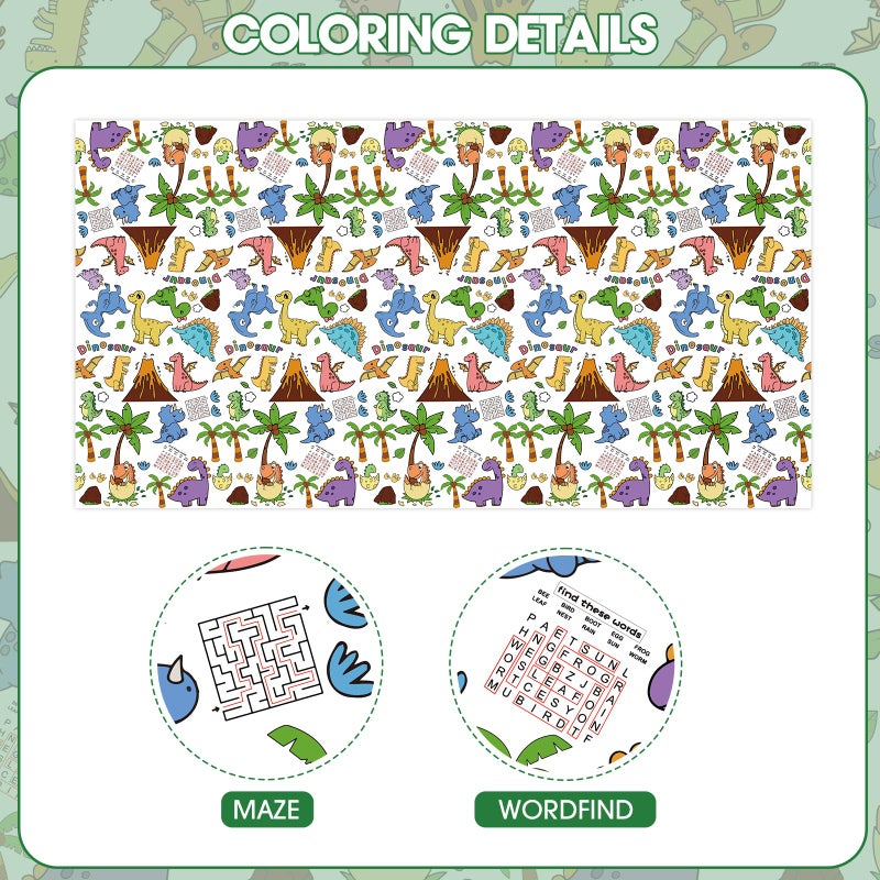 Litmitfu Dinosaur Coloring Tablecloth for Kids - Giant Dino Paper Activity Table Cover, Jumbo Animal Dino World Coloring Games Poster Crafts for Dinosaur Birthday Decorations Party Favors, 54x108 Inch - Image 4