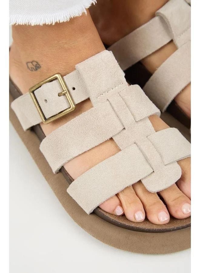 Manijero  (Hicks) Women's Genuine Leather Buckle Strap Beige Slipper. for Women | Best Price UAE