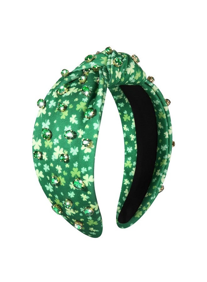 PHALIN St. Patrick’S Day Headband For Women Green Lucky Shamrock Headband Embellished Rhinestone Crystal Pearl Knotted Headband St. Patrick’S Day Hair Accessories Irish Holiday Gifts (Shamrock 3) - Image 1
