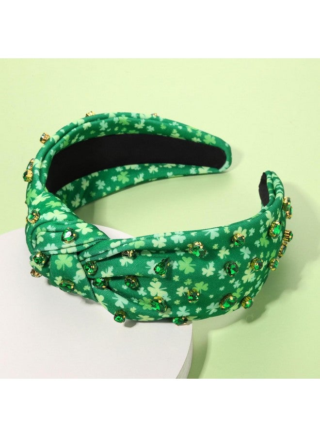 PHALIN St. Patrick’S Day Headband For Women Green Lucky Shamrock Headband Embellished Rhinestone Crystal Pearl Knotted Headband St. Patrick’S Day Hair Accessories Irish Holiday Gifts (Shamrock 3) - Image 4