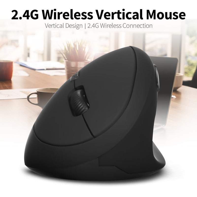 2.4G Wireless Optical Vertical 6 Keys Ergonomic Office Mice with 3-gear Adjustable DPI for PC Laptop Black 1pcs - Image 2