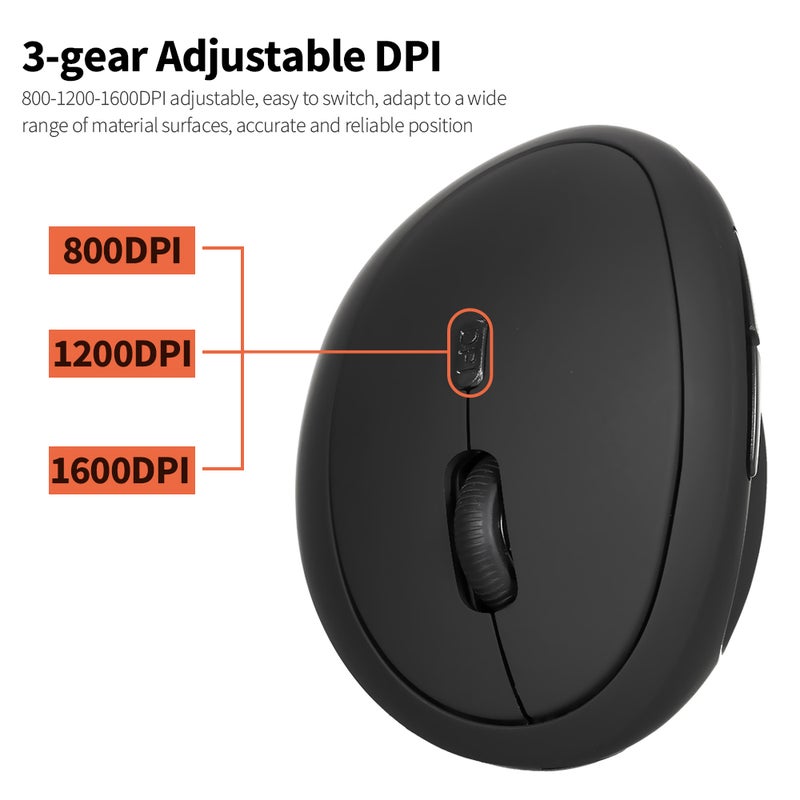 2.4G Wireless Optical Vertical 6 Keys Ergonomic Office Mice with 3-gear Adjustable DPI for PC Laptop Black 1pcs - Image 4