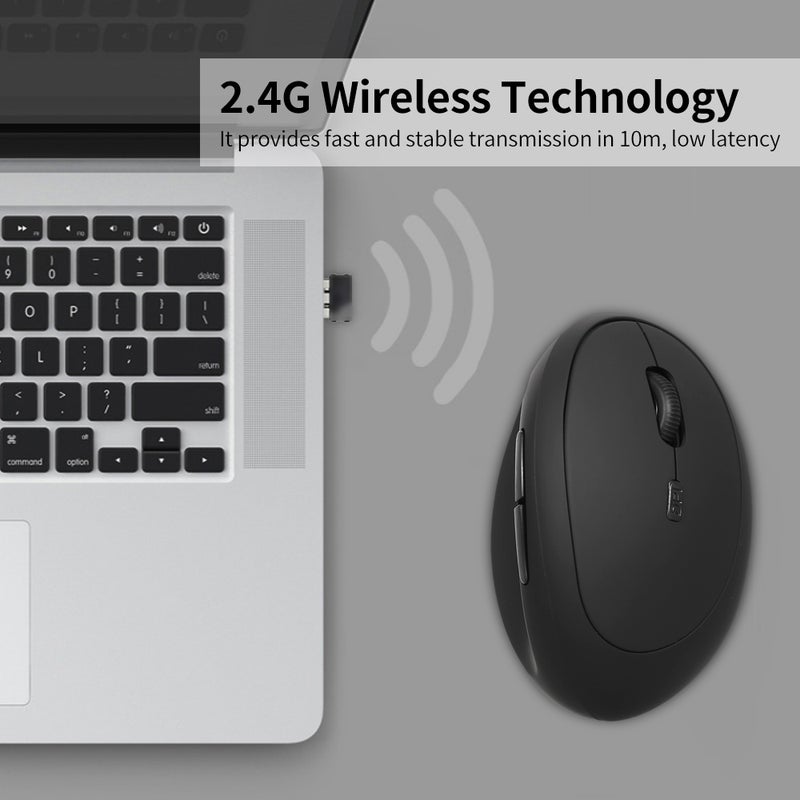 2.4G Wireless Optical Vertical 6 Keys Ergonomic Office Mice with 3-gear Adjustable DPI for PC Laptop Black 1pcs - Image 5