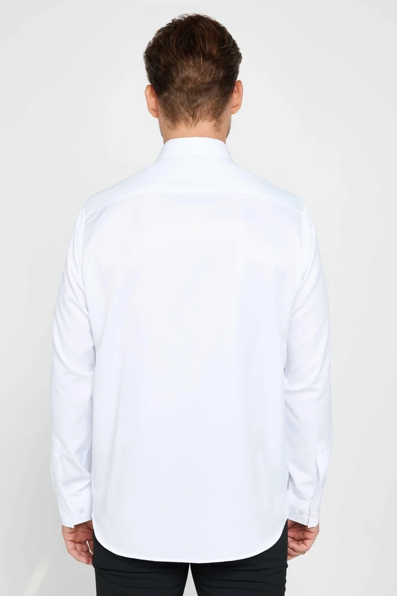 تودورس Classic Fit Comfortable Cut Easy Iron Sweat Absorbent Breathable Texture Tie Holder Four Seasons White Men's Shirt