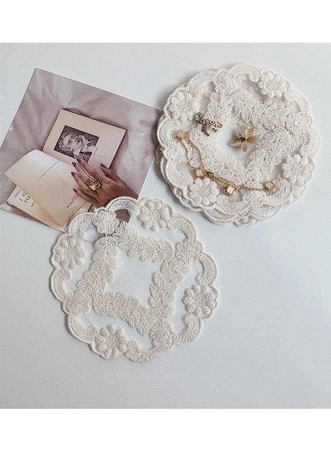 3 قطع من المفارش والوقايات الفرنسية الكلاسيكية البيضاء المطرزة بالكروشيه للطاولات الزجاجية والخزائن وحفلات الزفاف والتجمعات العيدية وديكور المنزل وتزيين طاولة القهوة والهدية المثالية - Image 5