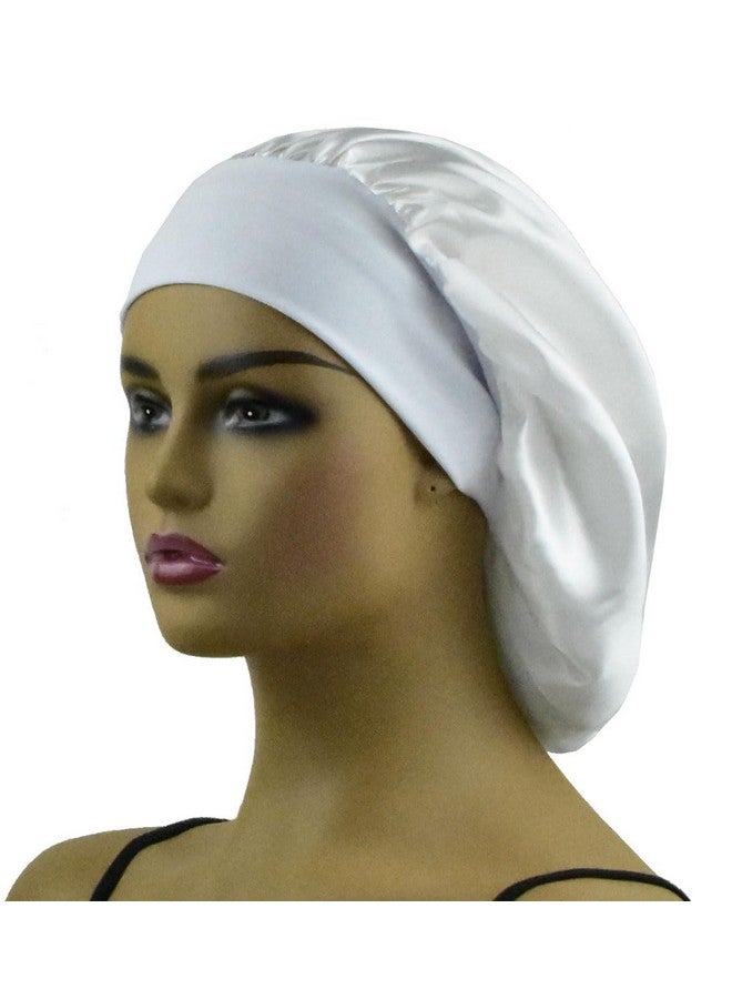 AILONSHAWN Satin Bonnet For Curly Hair Cover Silk Hair Bonnet For Sleeping Women Silk Sleep Cap White Wide Band Shower Night Cap - Image 1