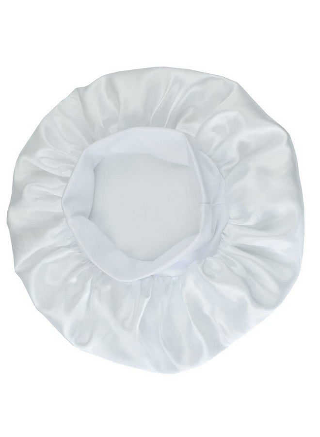 AILONSHAWN Satin Bonnet For Curly Hair Cover Silk Hair Bonnet For Sleeping Women Silk Sleep Cap White Wide Band Shower Night Cap - Image 5