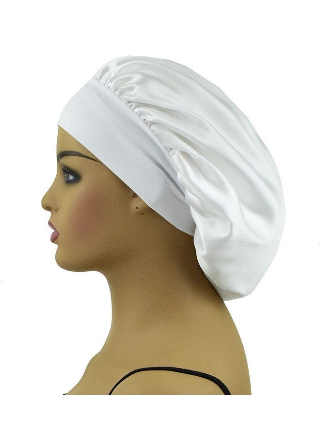 AILONSHAWN Satin Bonnet For Curly Hair Cover Silk Hair Bonnet For Sleeping Women Silk Sleep Cap White Wide Band Shower Night Cap - Image 3