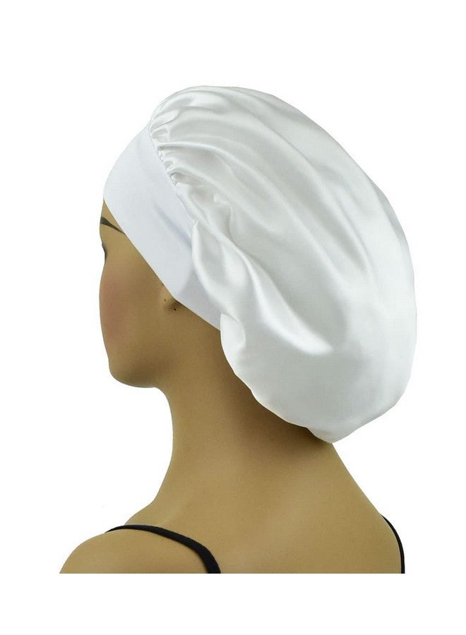 AILONSHAWN Satin Bonnet For Curly Hair Cover Silk Hair Bonnet For Sleeping Women Silk Sleep Cap White Wide Band Shower Night Cap - Image 4