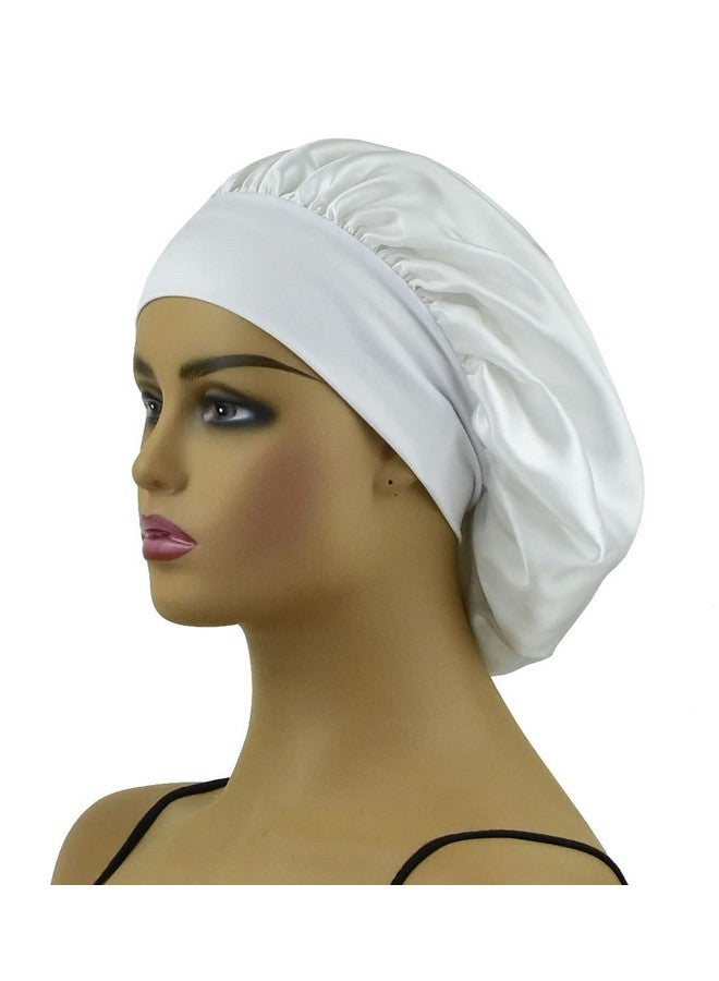 AILONSHAWN Satin Bonnet For Curly Hair Cover Silk Hair Bonnet For Sleeping Women Silk Sleep Cap White Wide Band Shower Night Cap - Image 2