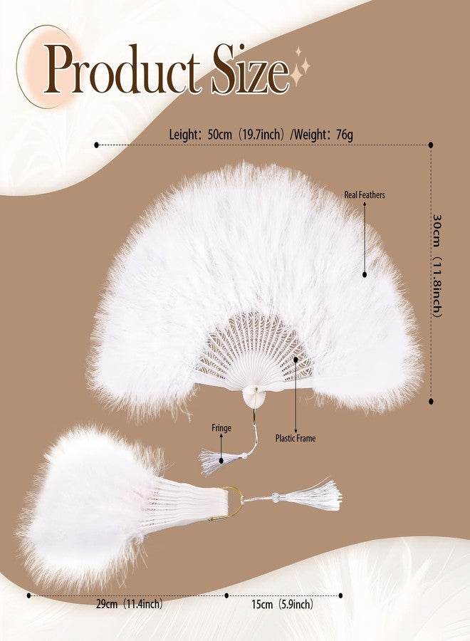 whitefeather Vintage Feather Hand Fan, 17.7 x 11.8 inches,White Marabou Feathers, 1920s Style for Costume Parties, Tea Parties, Wedding Decor (White) - Image 4